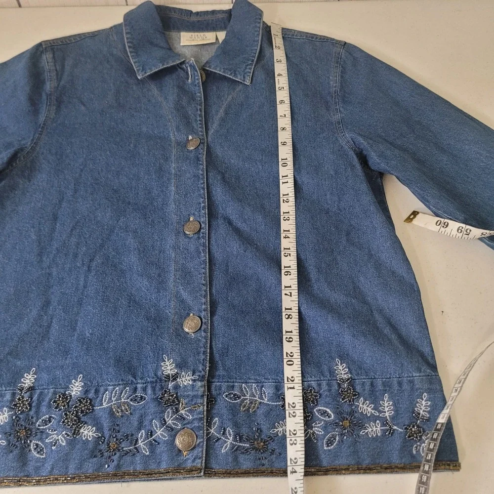 Field Manor Size 12 Denim Dress and Jacket Set Womens Embroidered Beaded Blue
